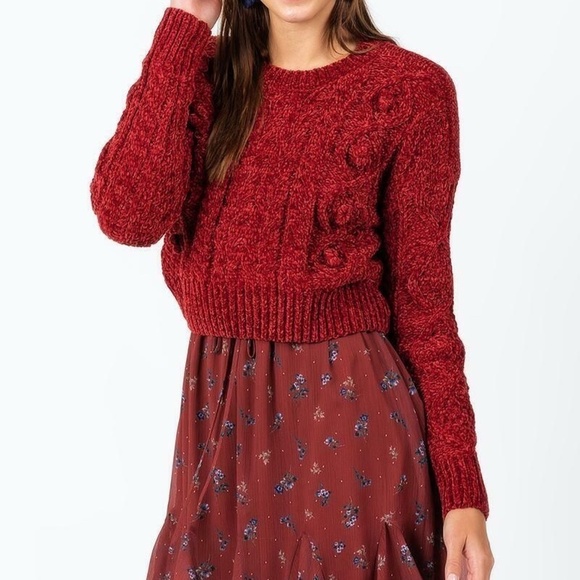 Francesca's Jun & Ivy Red Crop Pullover Sweater Size Large - Picture 2 of 4